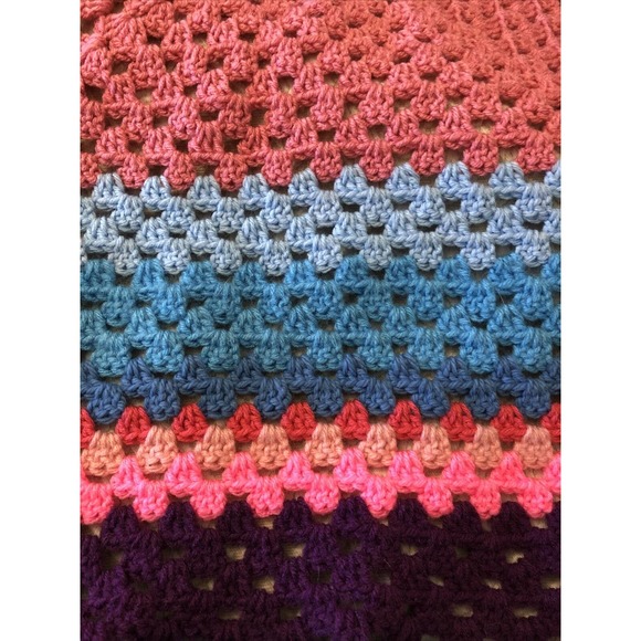 Afghan Handmade Multicolored Lap Throw Blanket Border Edge 35x37 - Picture 5 of 7